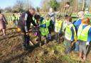 YOUNG GARDENERS: The children were taugh how to safely dig, plant and then protect their saplings