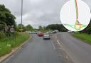 Incident - A street view image of Marks Farm Roundabout and an inset image of the traffic control map for the area