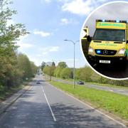 Incident - The A120 and an inset image two ambulances