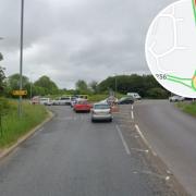 Incident - A street view image of Marks Farm Roundabout and an inset image of the traffic control map for the area