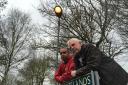Dim view: Dave Burton-sampson (left) and Bill Vernon by another light in Cotelands, Rydene, also on by day