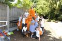 Pupils in Gosfield Primary school, working with an artist to create a giant goose as part of Anglia in Bloom..