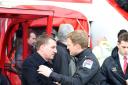 WARM RECEPTION: Eddie Howe welcomes Liverpool boss Brendan Rodgers to AFC Bournemouth