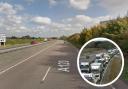 The A120 is blocked just before the B1256 (pic: Google Maps)