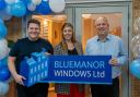 (left to right) Celebrating customer service recognition are Bluemanor Windows’ sales and marketing manager Mark Nuth, Ruby Butcher and Steve Clarke, directors.