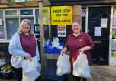 Amazing - First Stop Centre's manager Rachael Stone and  First Stop Centre's education and learning co-ordinator, Jan Russell with bags of food