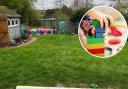 Positive - Little Hands Pre-School Nursery's garden and an inset image of a child playing