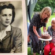 Nada Edwards seen celebrating her 100th birthday at the Braintree care home