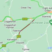 The section of the A12 that is closed. Credit: Google