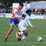 Derby duel: Braintree Town's Reggie Lambe in action against Chelmsford City.