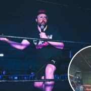 Entertainer - Adam Paris in the ring at a CXW event next to an image of a  fight (Image: Canva)