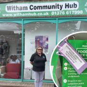 Helping hand - Witham Hub founder Tina Townsend and an inset image of a pick up pack from Morrisons