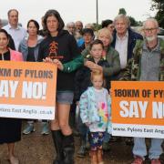 Not happy - Witham MP Dame Priti Patel next to protestors at a rally against National Grid's pylon plans
