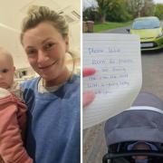 Mum Louise Brown from Essex has been leaving notes asking drivers to stop parking on the pavements around her home