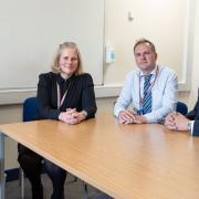 Visit - left to right: Mark Barrow, executive leader Bridge Academy Trust, Sophie Allchin, director Mid Essex ITT and Steve Fox Assistant Director Mid Essex ITT, and MP James Cleverly