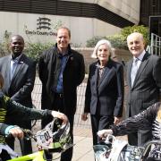 Back row L-R: Jason Fergus, Christian Prudhomme, Cllr Ann Naylor, Cllr Ray Gooding. Front row: Shane and Lana Redgewell