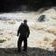 The fast flowing River Ure at Aysgarth Falls in the Yorkshire Dales, after torrential downpours brought flooding to swathes of northern England