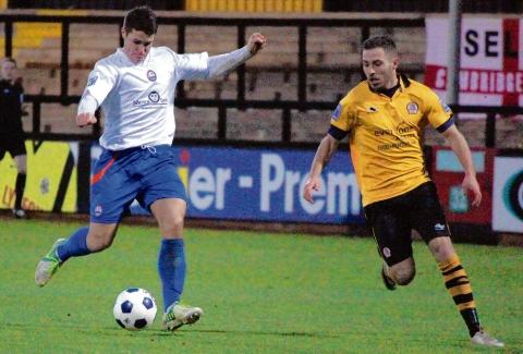 Dan Holman fired Braintree's opener at Tamworth. Picture: ALAN STUCKEY