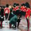 The Duchess of Cambridge gets her heel stuck in a drain as the Duke and Duchess visit the 1st Battalion Irish Guards at Mons Barracks, Aldershot