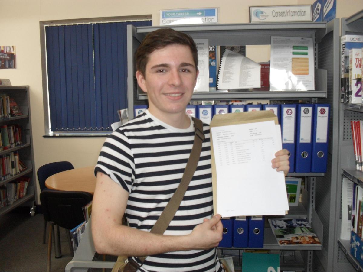 Braintree Sixth Form student Rhys King, 18, is now considering applying for university after exceeding expectations and achieving A*, B and C grades.