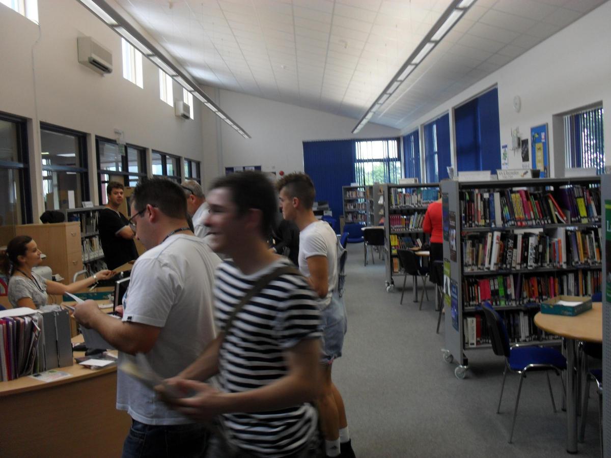 Students at Braintree Sixth Form collecting their results