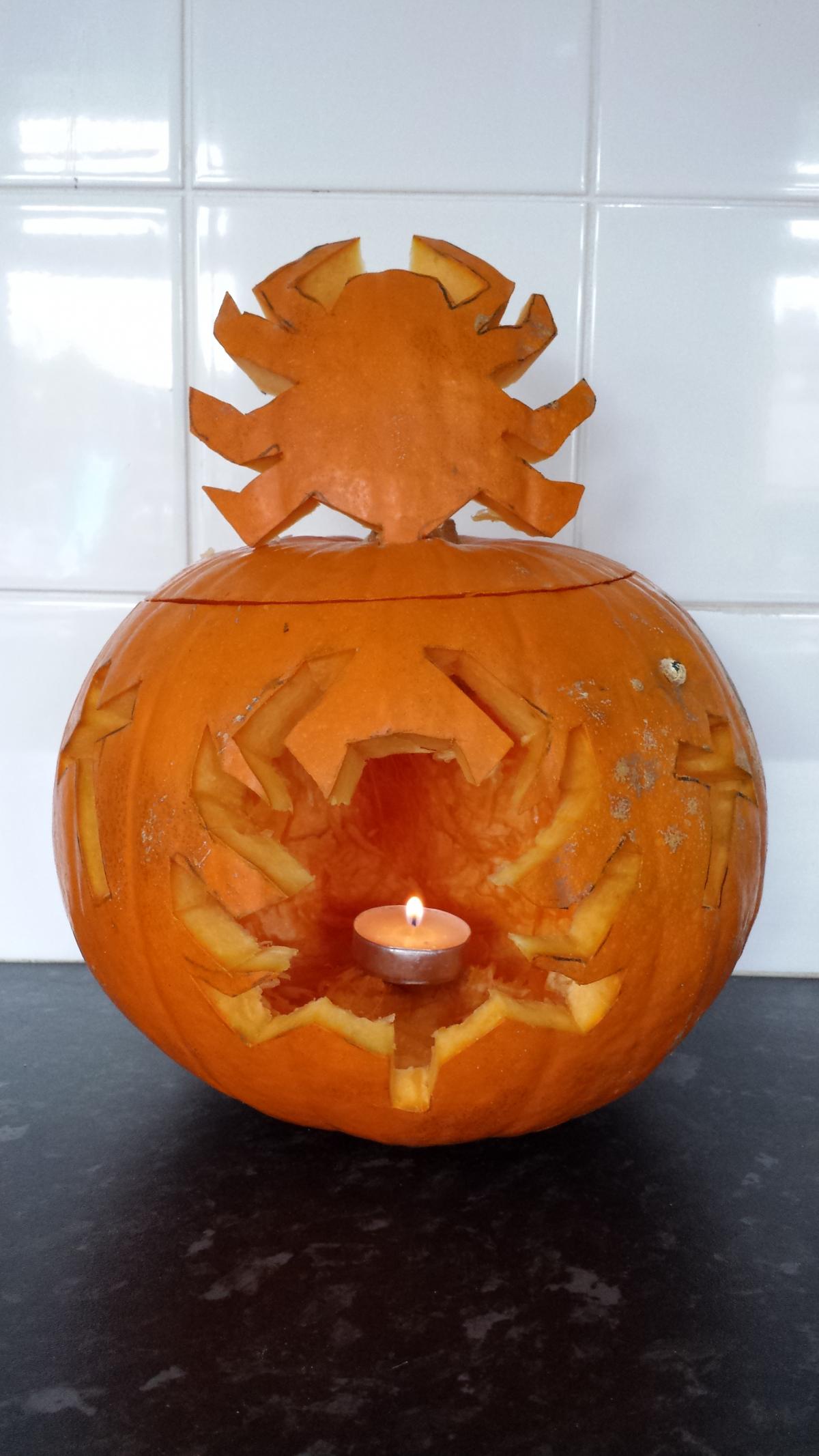 This spider pumpkin was created by Marshall Edney, of Halstead.
