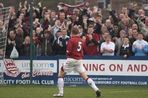 Yes! City's Steve Ward celebrated with the 3,000-plus crowd after the AFC Wimbledon win  Picture: Matt Bradshaw