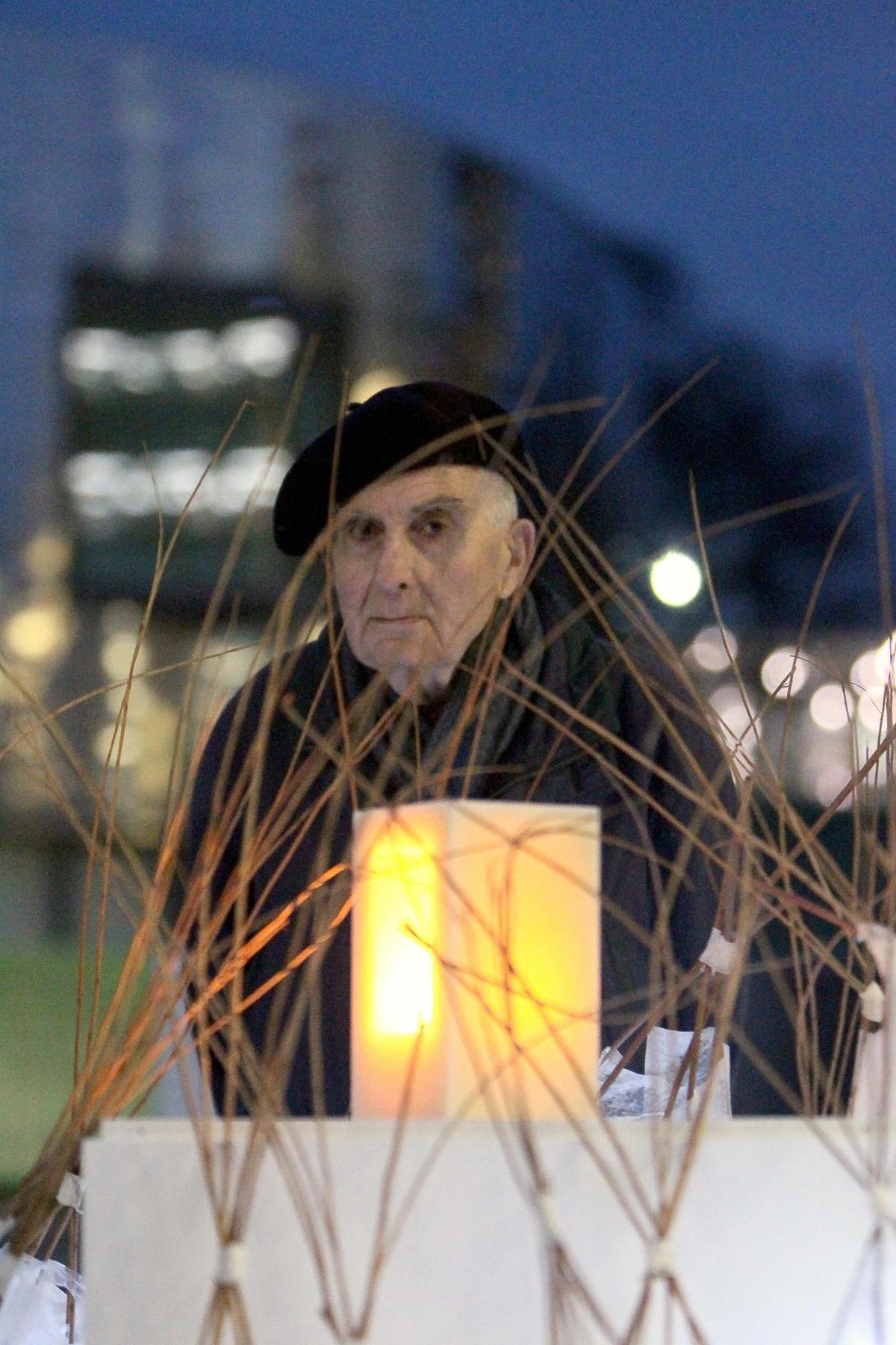 Holocaust surviver Frank Bright at a memorial at Essex University