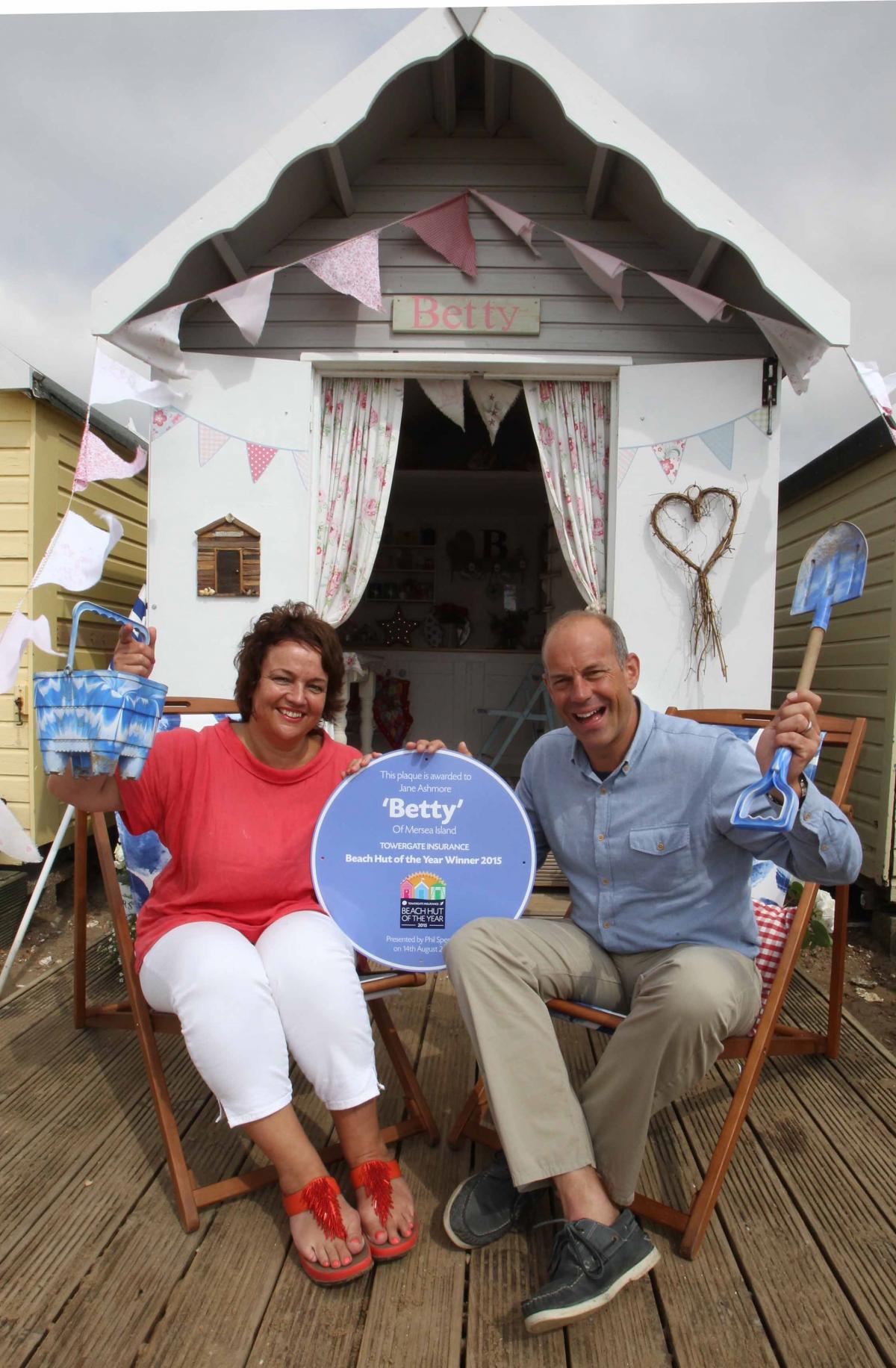 The Little Beach Company’s hut Betty, in Mersea, was named beach hut of the year. Here’s owner Jane Ashmore with TV presenter Phil Spencer.