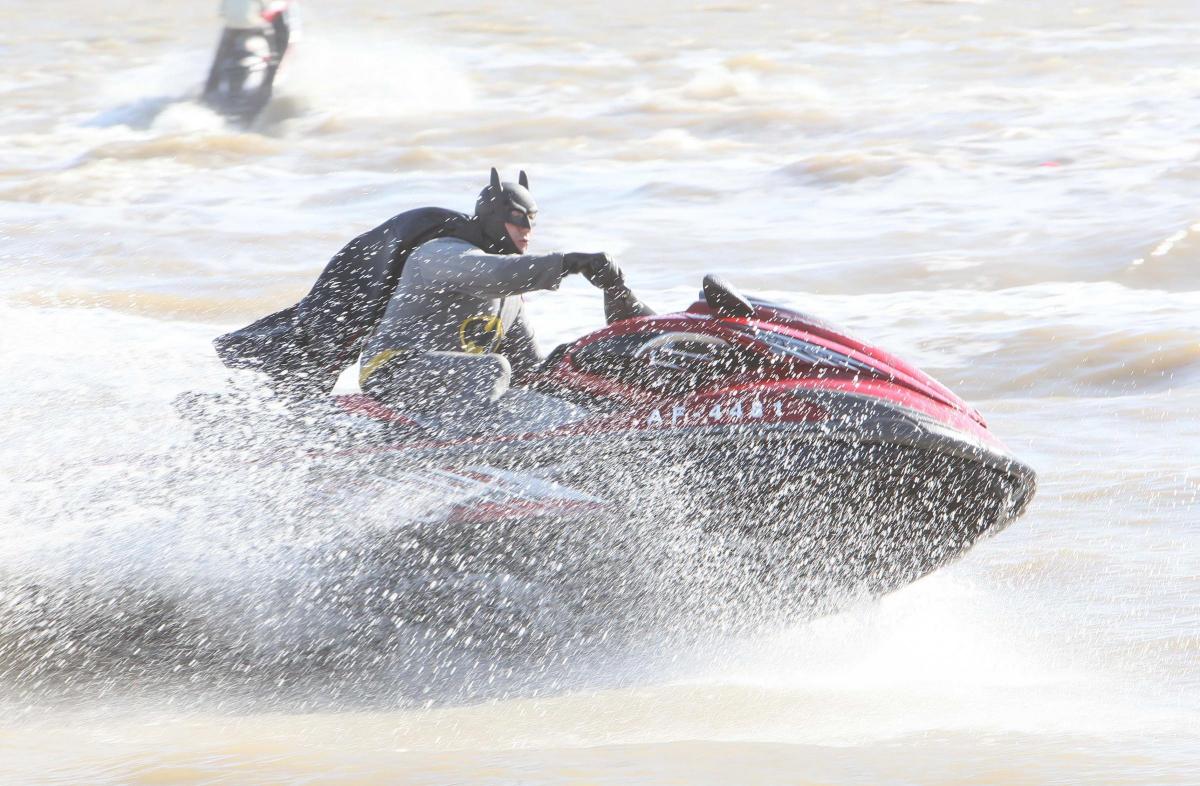 A jetskiing Batman at the RNLI charity ride from Clacton to Felixstowe