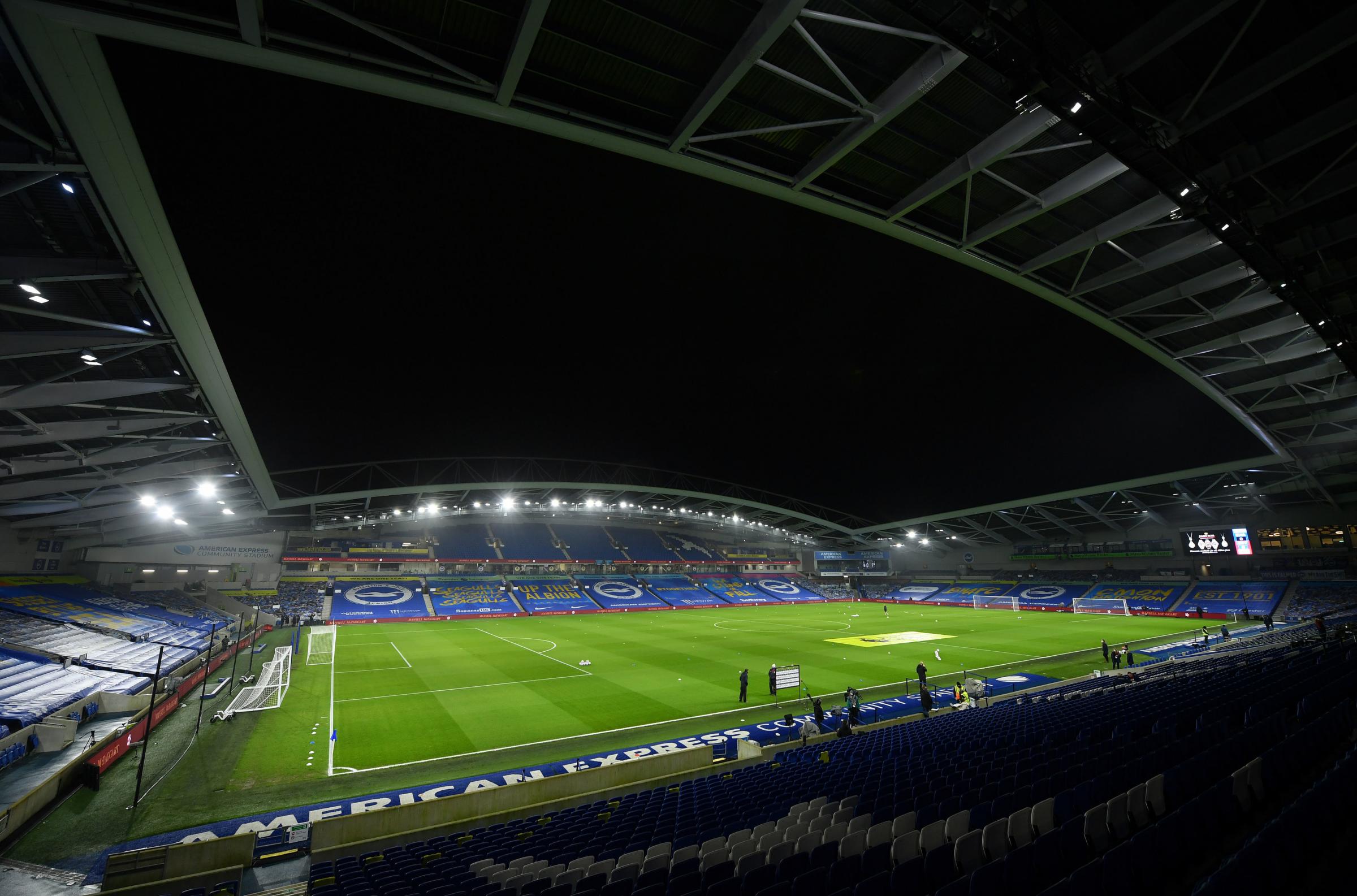 General view of the pitch before the Premier League match at the AMEX Stadium, Brighton. Picture date: Monday February 22, 2021. PA Photo. See PA story SOCCER Brighton. Photo credit should read: Mike Hewitt/PA Wire...RESTRICTIONS: EDITORIAL USE ONLY No us