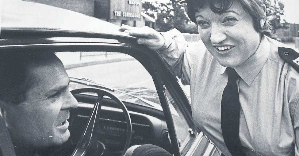 First lady - Basildon’s first traffic warden, Betty Morriss, photographed in June 1970