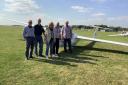 John Whitwell, Allen Cherry, Sue Wilson, Michael Jones and Bernard Parry at the tour visit to Essex Gliding Club