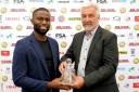 Hot shot: Nnamdi Nwachuku is presented with the SK Kits Golden Boot at the 2023 Non-League Paper’s National Game Awards, in association with Isuzu.