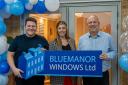 (left to right) Celebrating customer service recognition are Bluemanor Windows’ sales and marketing manager Mark Nuth, Ruby Butcher and Steve Clarke, directors.