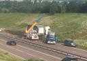The A120 was blocked after a lorry crash left debris in the carriageway. Photo: VG Nash and Sons