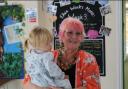 Jane pictured with granddaughter Iris
celebrating her retirement at Powers Hall Academy