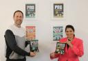 Demands - Priti Patel MP with Retrocorn Ltd’s Managing Director, Greg Taylor and packets of their world's first sugar-free protein popcorn