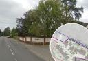Location - The Mall in Braintree and an inset image of the planning application for nine houses to be built