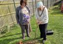 Launched - volunteer Diana Brown and Witham Mayor Susan Ager in the garden