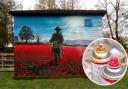 Vandalised - the mural at River Walk and an inset image of spray paint cans