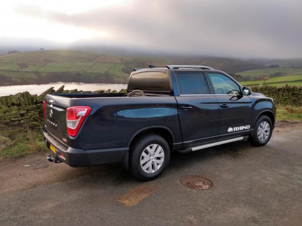 Braintree and Witham Times: The SsangYong Musso Rhino pictured on test in West Yorkshire in atmospheric weather conditions in the Pennine hills of Kirklees