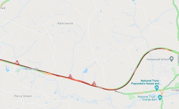 Braintree and Witham Times: AA Traffic shows long delays around the scene of the accident