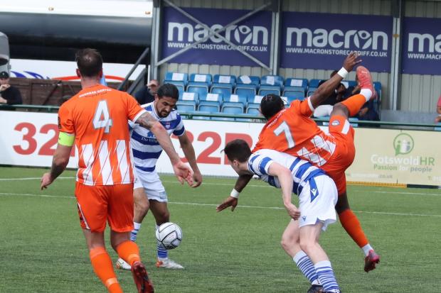 Tumble: Braintree Town's Gio Crichlow in action at Oxford City. Picture: JON WEAVER