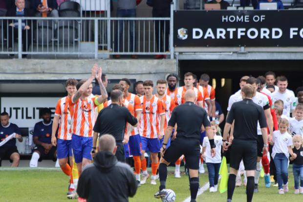 On their way: Braintree Town's players emerge from the tunnel at Dartford. Picture: JON WEAVER