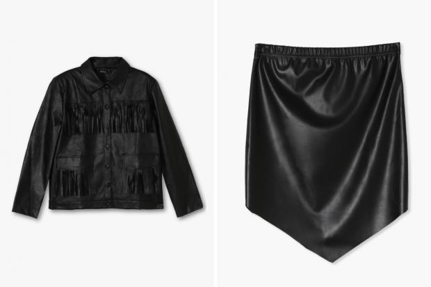 Braintree and Witham Times: (Left) Fringe Faux Leather Jacket and (right) Pointed Hem PU Mini Skirt in black (Boohoo/Canva)