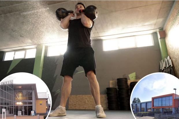 Exercise - A man using a kettlebell and images of Halstead Leisure Centre and Witham Leisure Centre.