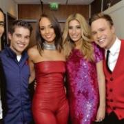 Hob-knobbing: Olly and his fellow contestants with Alicia Keys (centre)
