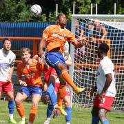Heads up: Braintree Town's Anderson Pinto watched by Jayden Gipson in action during their friendly against Dagenham and Redbridge. Picture: JON WEAVER