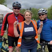 Charity Bikers - Riders Dean Mitchell and Neal Clark with HRCC Community Fundraiser Karen Mitchell